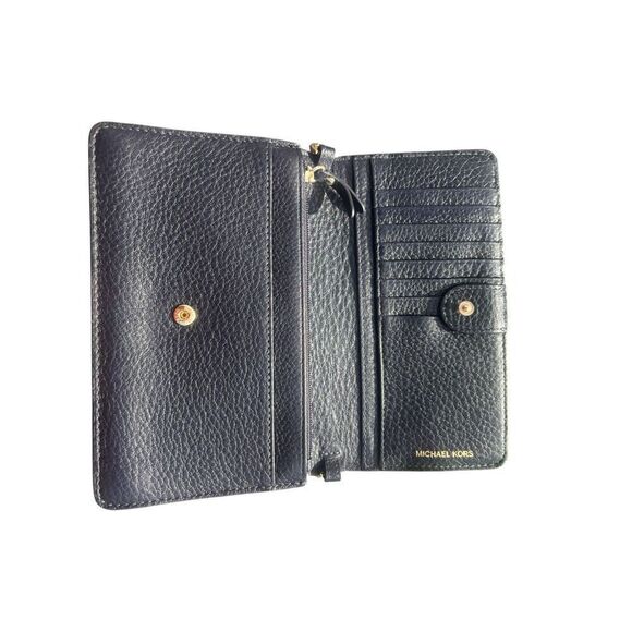 Michael Kors pebble soft navy blue leather embroidered embossed flowers wallet - Picture 3 of 6